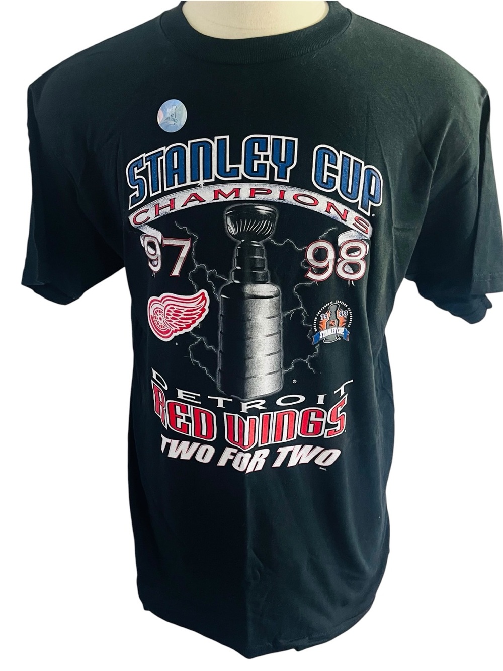 Vtg 98 TNT Black Detroit Red Wings Stanley Cup Champs T Shirt Sz L Deadstock NWT